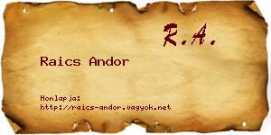 Raics Andor névjegykártya